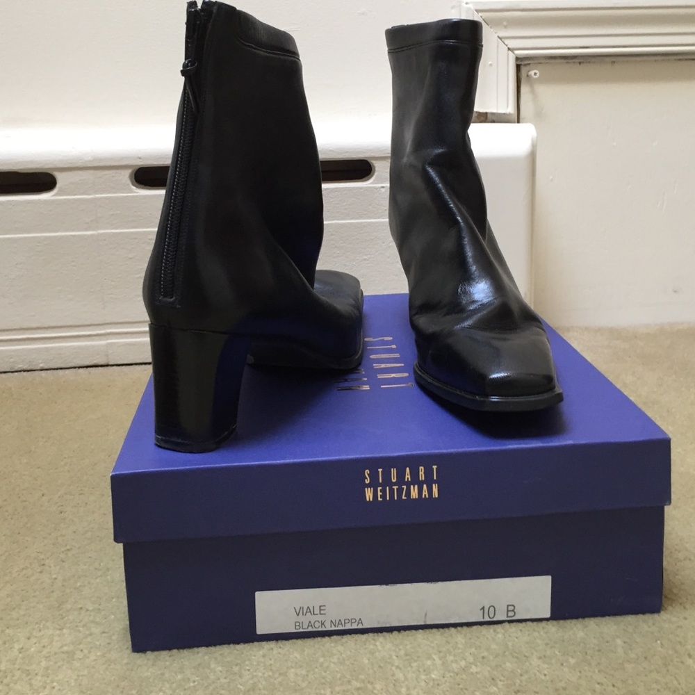 Black Stuart Weitzman leather booties, size 10